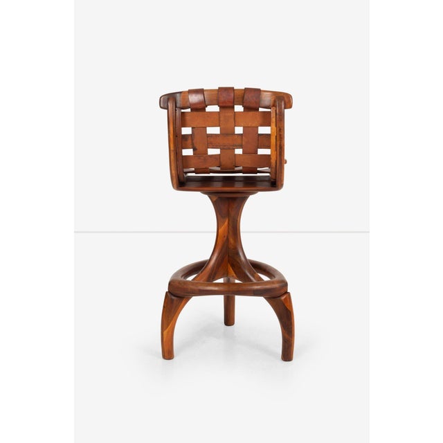Brown 1970s California Craft Arthur Espenet Carpenter Three Leg Bar Stool in Walnut For Sale - Image 8 of 12