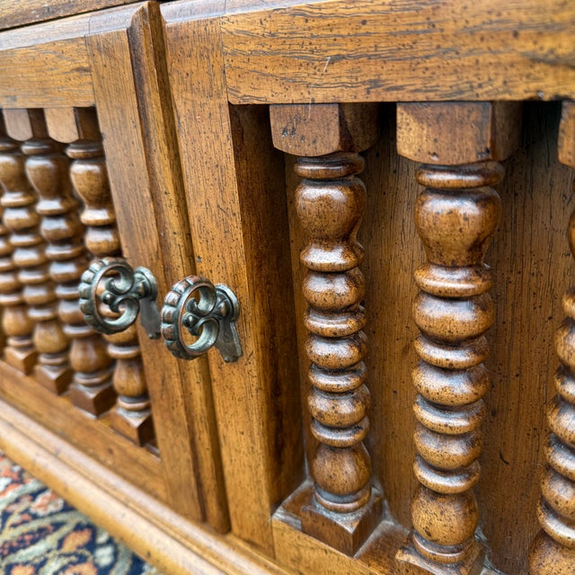 1960s Thomasville Spanish Revival Oak Nightstand Cabinet With Drawer For Sale - Image 9 of 15