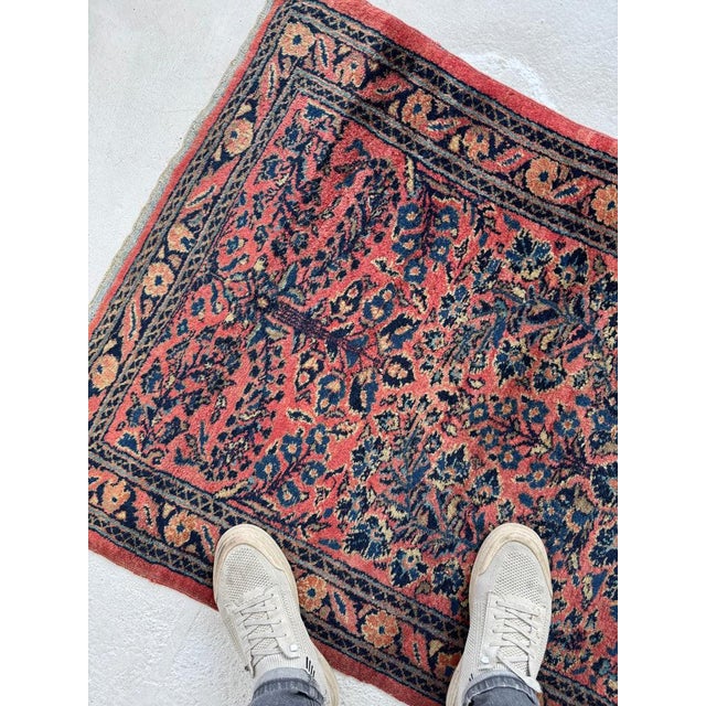Red 1930s Plush Flourishing Painted Sarouk Runner Botanical Garden Rug 2.10 x 12 For Sale - Image 8 of 11