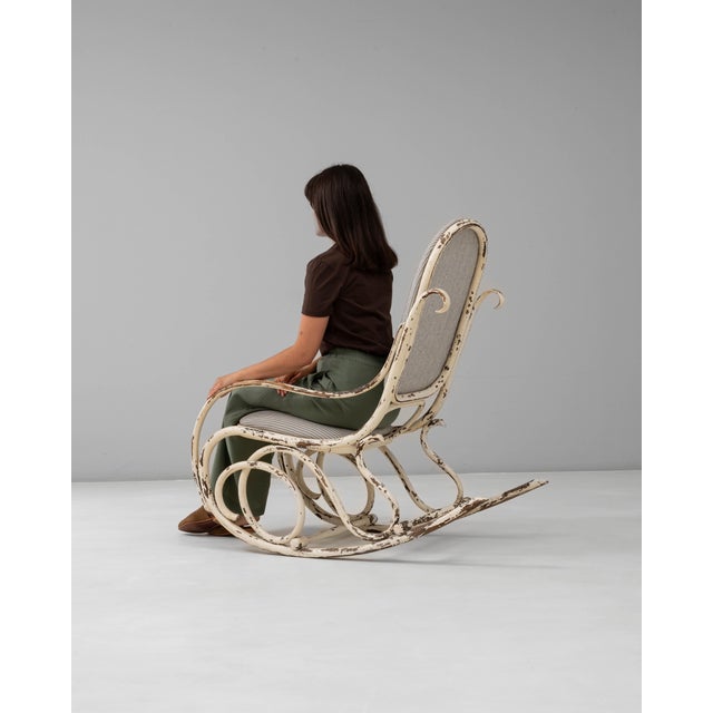 1920s Austrian Thonet-Style Bentwood Rocking Chair with Striped Upholstery For Sale In Greensboro - Image 6 of 18