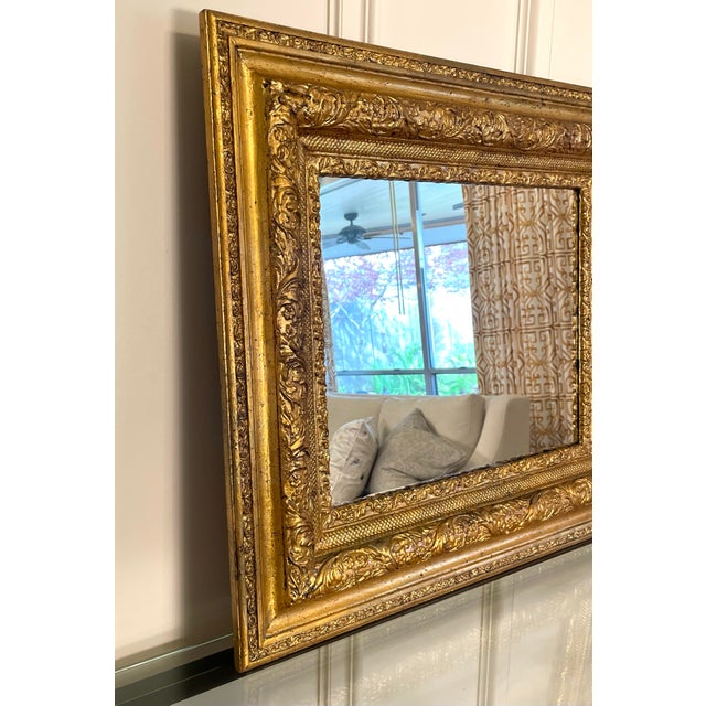 Rococo Antique French Baroque Style Gold Leaf Solid Wood Wall Mirror For Sale - Image 3 of 12