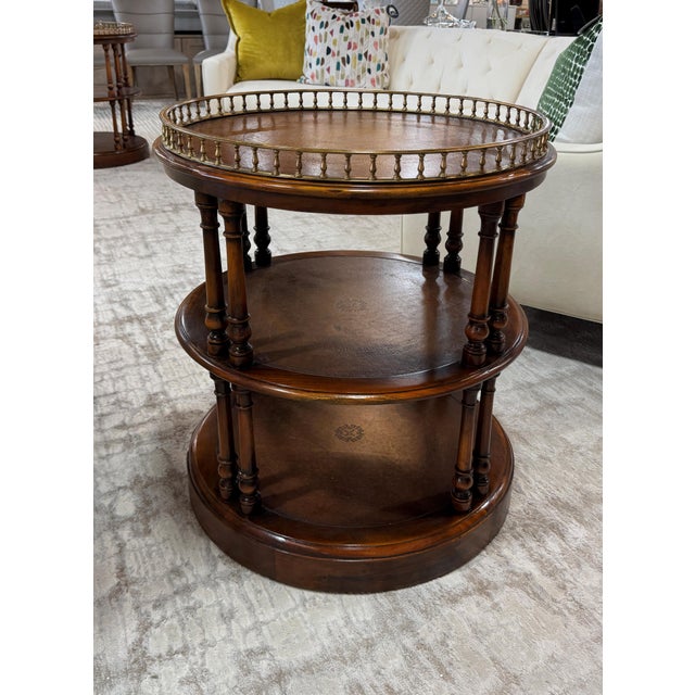 Theodore Alexander 3-Tier Leather & Wood Side Table | Chairish