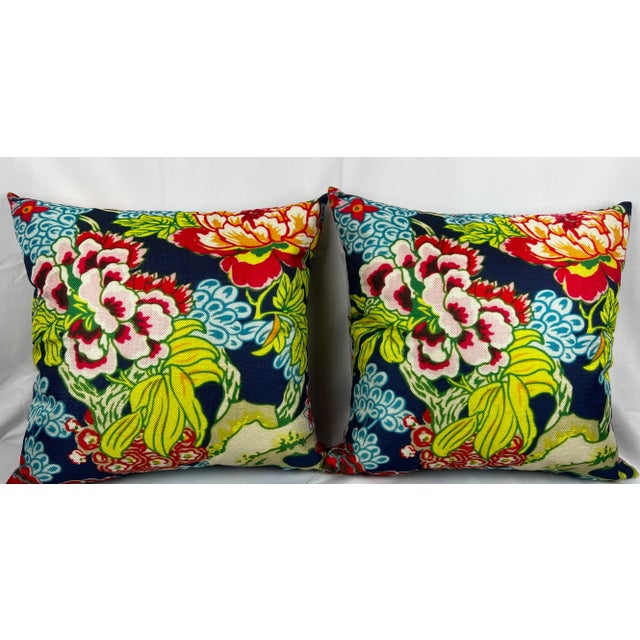Pair of Floral Patterned Pillows/Cushions-17” Square For Sale - Image 4 of 6