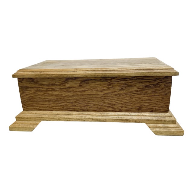 Vintage Solid Wood Footed Jewelry Box With Contrasting Jet Black Velvet Interior For Sale