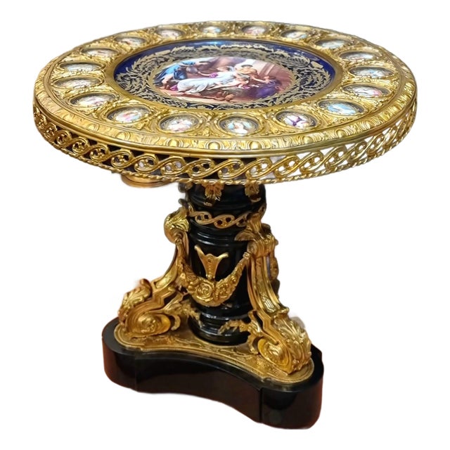 1980s Rococo Black Coffee Table With Gold Leaf Accents & Artistic Inlay Details For Sale