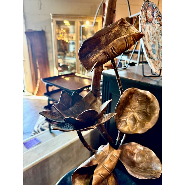 Japanese Bronze Candle Stands, Lotus Design, Mid-Showa Era, 1960s For Sale - Image 11 of 12