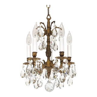 Share Antique Teeny Tiny Twinkling 5 Arm 5 Light Brass Cut Lead Crystal Chandelier ~ Rewired ~ Restored ~ Rejuvenated ~ Ready to Hang ~ For Sale