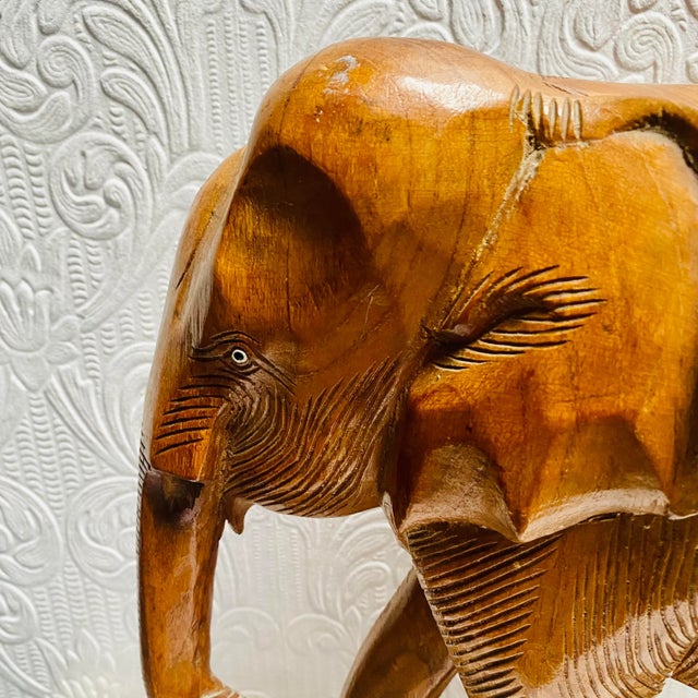 1960s Vintage Hand Carved Elephant Figurine For Sale - Image 9 of 13