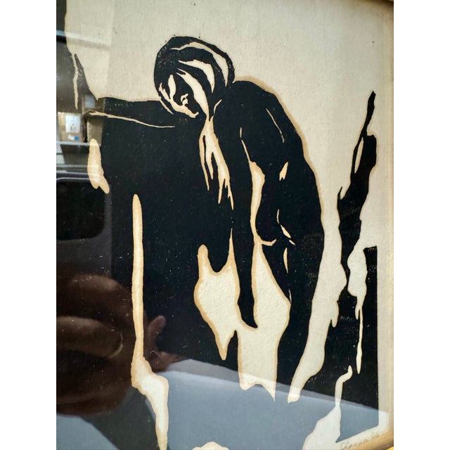 Original mid-century Expressionist figurative print titled “Dawn of Awakening,” signed Barbara Shannon and dated ’66 in...
