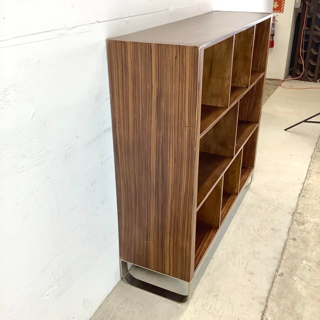 Brown Modern Zebrawood Cubby Shelf With Chrome Sled Base, Fits Vinyl Records For Sale - Image 8 of 18