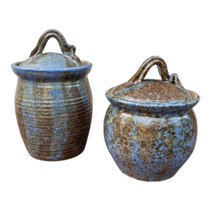 Late 20th Century Leon Roloff Studio Glazed Art Pottery Canisters- Set of 2