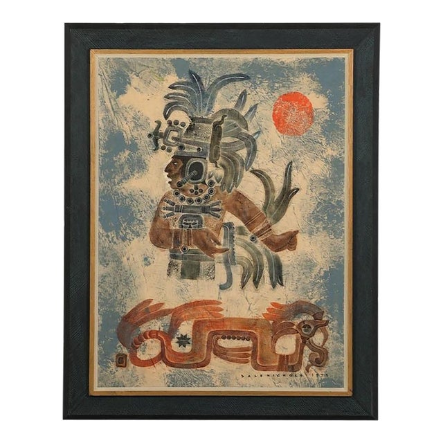Dale Nichols (American, 1904-1995) Large Mixed Media Paint on Linen Mayan Chieftain For Sale
