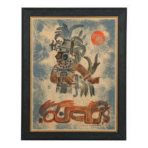 Dale Nichols (American, 1904-1995) Large Mixed Media Paint on Linen Mayan Chieftain
