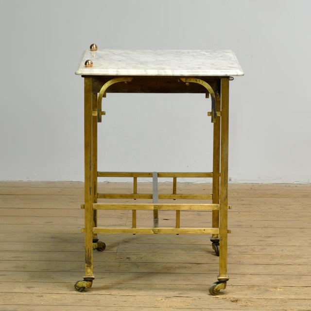 Small Brass Table with Marble Top, 1910s For Sale - Image 4 of 17