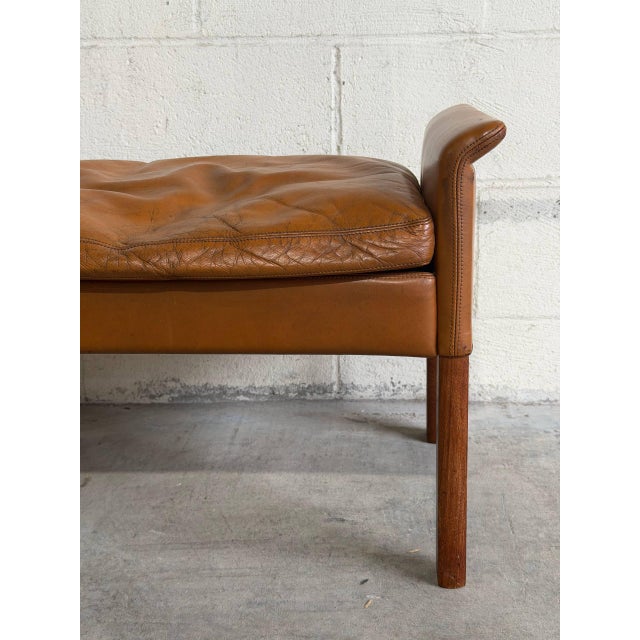 Vintage Danish Modern Leather Ottoman in Style of Hans Olsen - Stool Footstool Mid Century Bench For Sale In Los Angeles - Image 6 of 9