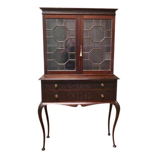 Chinese Chippendale Astral Glazed Mahogany Display Cabinet For Sale