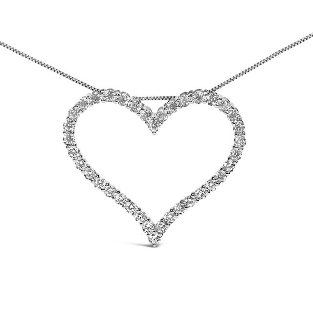 Contemporary 14K White Gold 3.0 Cttw Lab Grown Diamond Open Heart Pendant Necklace For Sale - Image 3 of 4