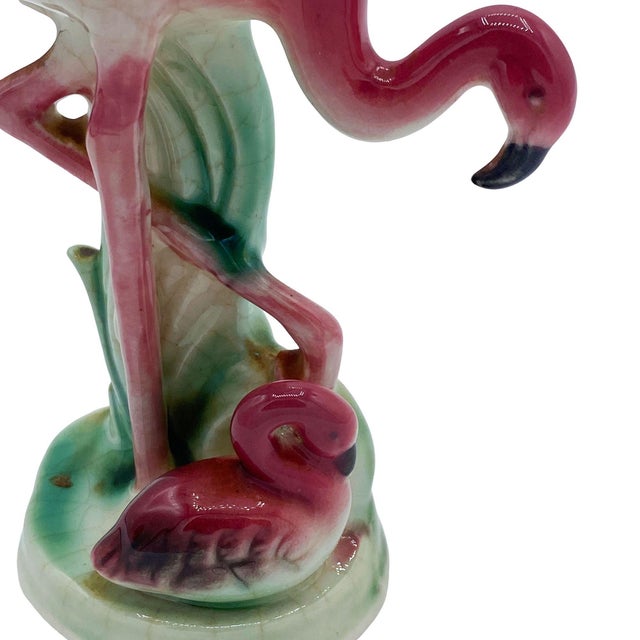Ceramic Pair of Mid 20th Century Ceramic Miniature Pink Flamingo Tabletop Statue by Leftons For Sale - Image 7 of 17