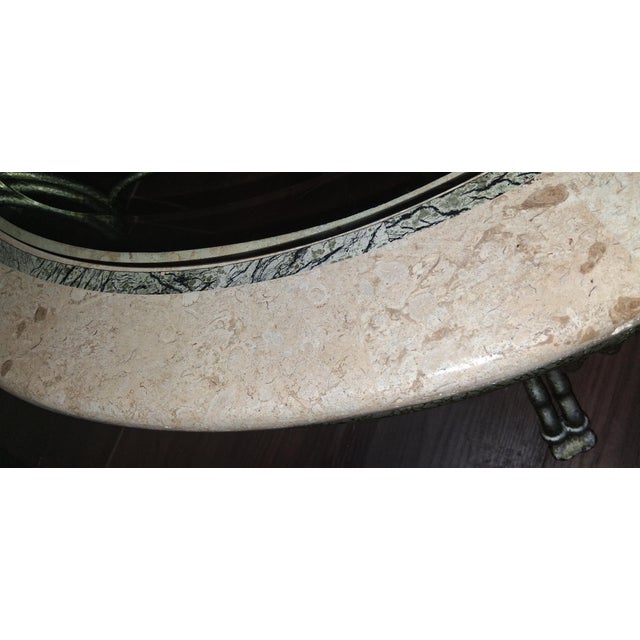 Metal Maitland Smith Style Round Stone & Beveled Glass Coffee Table W/Burnished Silver Legs For Sale - Image 7 of 11