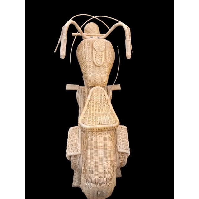 Boho Chic Vintage Mid Century Life Size Wicker Motorcycle For Sale - Image 3 of 9