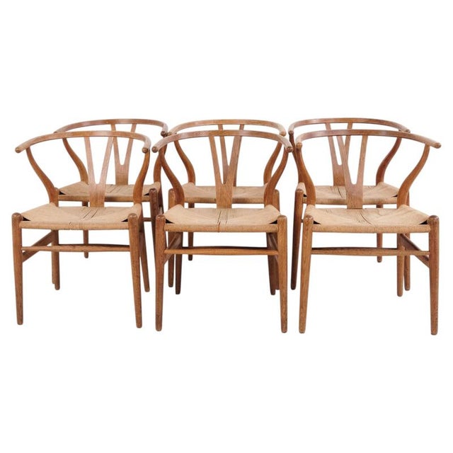 CH24 Oak Dining Chairs with Woven Seats by Carl Hansen & Søn, 1950, Set of 6 For Sale - Image 12 of 12