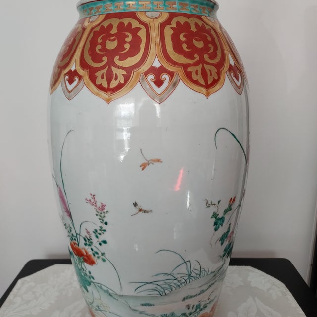 Vintage Large Chinoiserie Vase Hand Painted Rooster Hen Floral Gilded 16" Tall Signed For Sale - Image 13 of 18