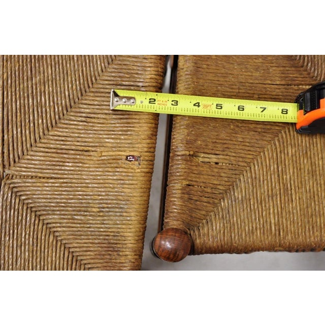 Wood Early 1900s Antique Ladderback Primitive Rustic Oak Wood Rush Seat Dining Chairs - Set of 4 For Sale - Image 7 of 12