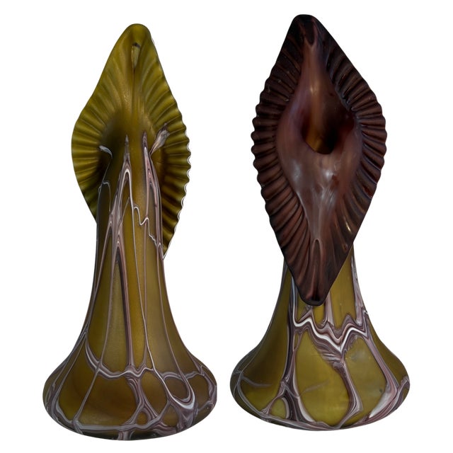 Contemporary Vintage Essie Zareh Baijan Abstract Jack in the Pulpit Green & Brown Art Glass Vase For Sale - Image 3 of 18