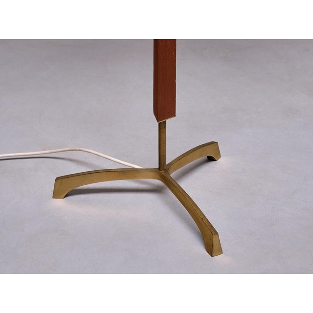 Modern Danish Three Legged Floor Lamp in Brass, Teak and Textured Shade, 1950s For Sale - Image 14 of 15