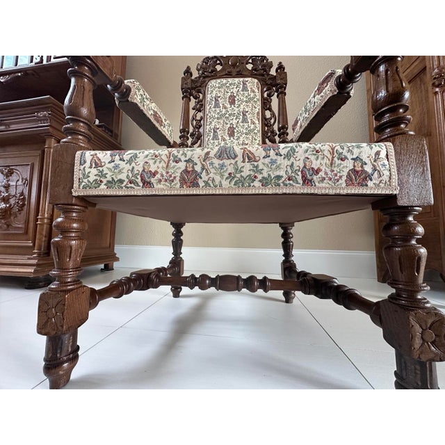 Circa 1860 French Louis XIII Carved Oak Griffin & Lion Throne Armchair For Sale - Image 11 of 13