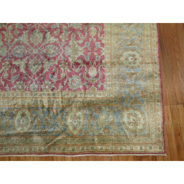 Raspberry Icy Blue Oversize Persian Tabriz Rug, Early 20th Century - 10' x 17' For Sale - Image 9 of 18