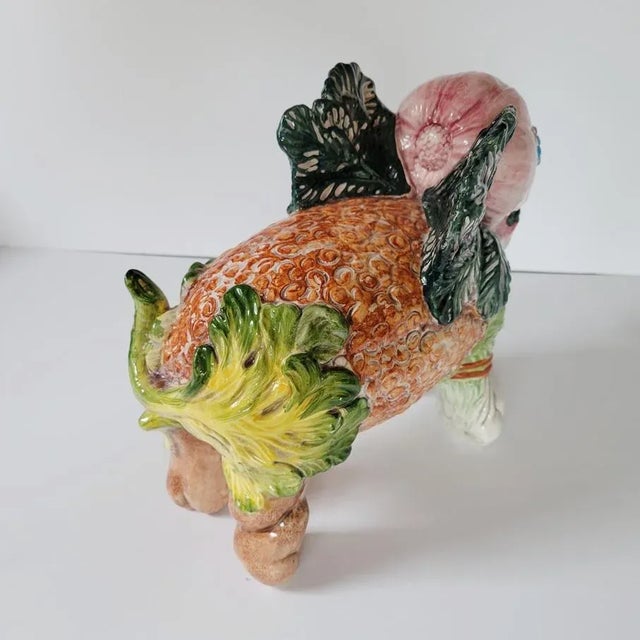 Ceramic Vintage Italian Majolica Trompe l'Oeil Vegetable Elephant Sculpture For Sale - Image 7 of 10