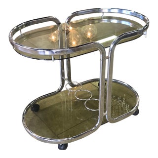 1970s Chrome and Smoked Glass Barcart For Sale