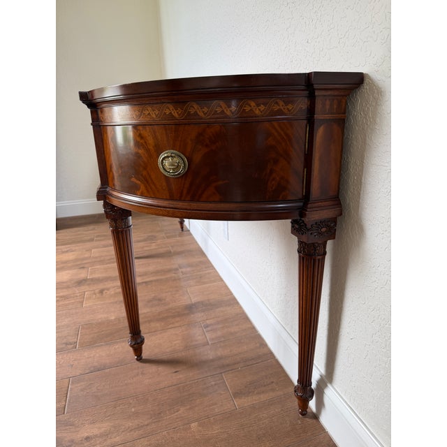1940s Joseph Gerte Custom Demilune Inlaid Mahogany Server or Sideboard For Sale - Image 4 of 12