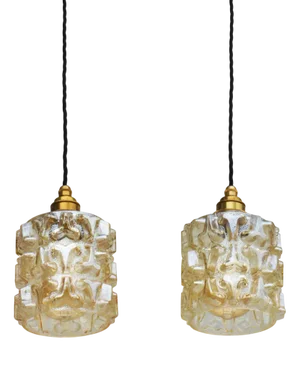 Mid-Century French Amber Glass Pendant Lights, 1970s, Set of 2