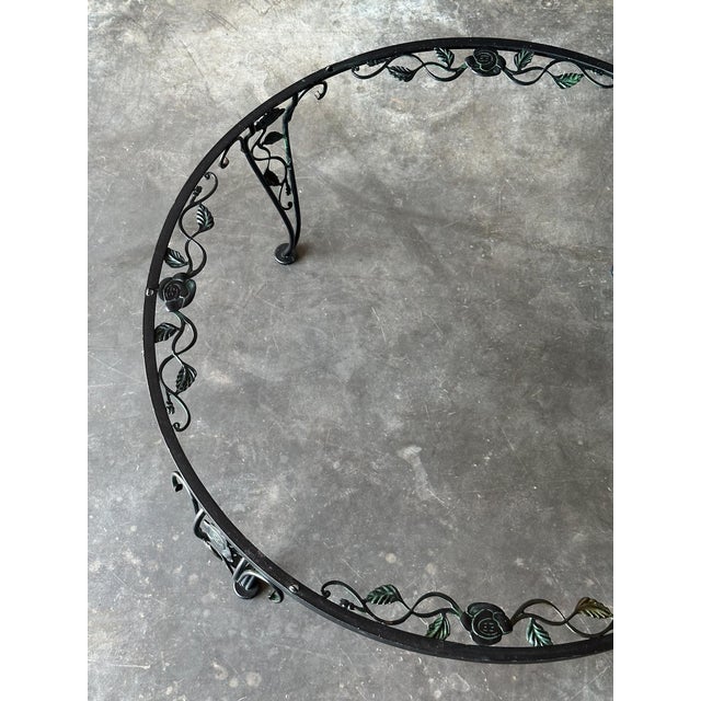 Black Wrought Iron Rose Patio Coffee Table With Round Glass Top by Woodard, Mid-20th Century For Sale - Image 13 of 14