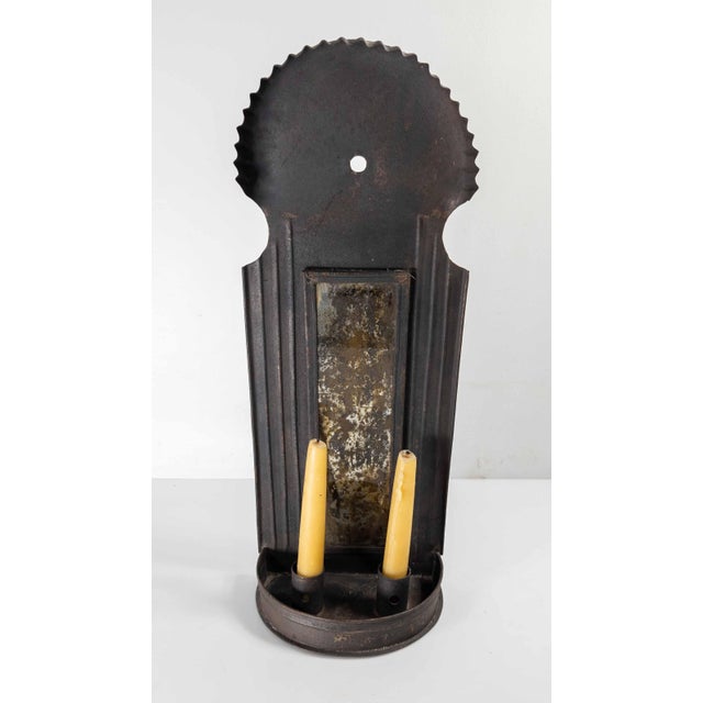 Farmhouse 19th or 20th Century Primitive Colonial Tin Mirror Back Candle Wall Sconce For Sale - Image 3 of 10