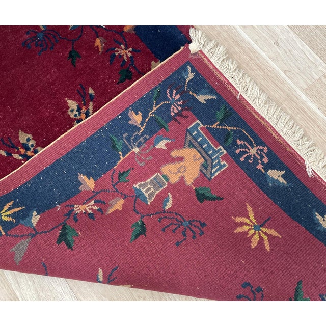 1920s Antique Art Deco Chinese Wool Rug, Butterflies & Crimson Field, C. 1920s — 2'11" × 4'10" For Sale - Image 5 of 10