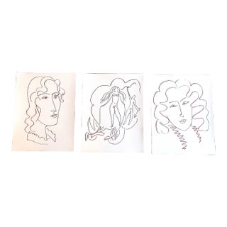 Vintage Henri Matisse Bistre Abstract Modernist Portraits & Nude Couple - Set of 3 For Sale