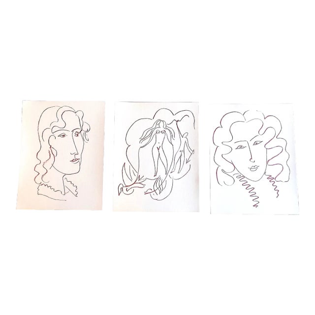 Vintage Henri Matisse Bistre Abstract Modernist Portraits & Nude Couple - Set of 3 For Sale