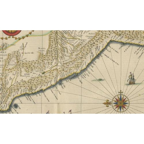 Gold Antique Hand-Colored Map of Peru from Blaeu, 1642 For Sale - Image 8 of 9