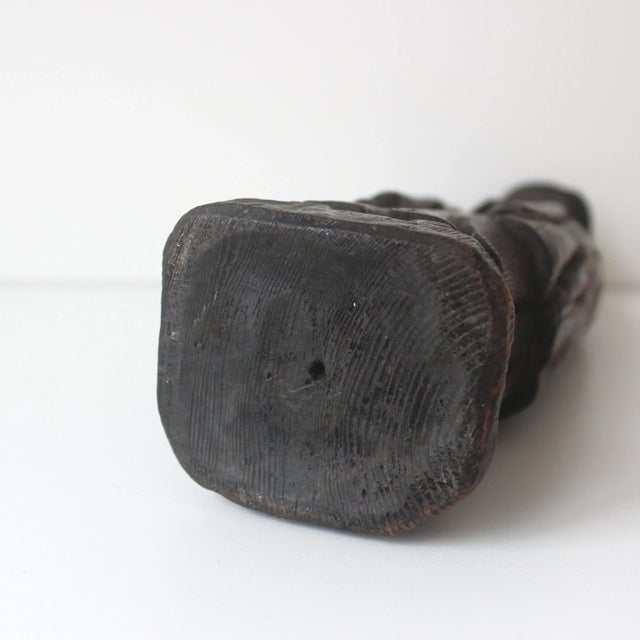 Vintage Carved Wood Monk Sculpture, Japanese Shou Sugi Ban Burned Wood For Sale - Image 4 of 10
