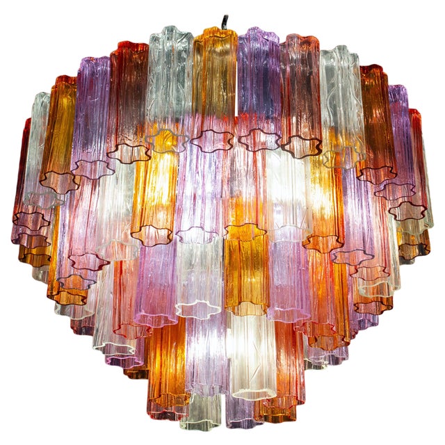Mid-Century Multicolored Murano Glass Tronchi Chandelier, 1970s For Sale