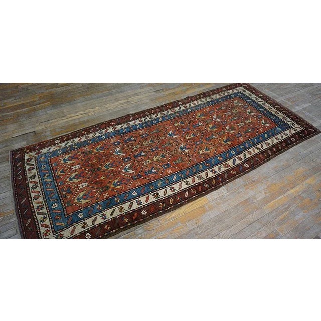 Tribal 1900s Salmon Geometric Tribal Antique Caucasian Moghan Carpet 4' 0'' X9' 0'' Knotted Wool Rug Runner For Sale - Image 3 of 9