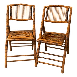 1950s Boho Chic Bamboo & Rattan Folding Chairs, Pair For Sale