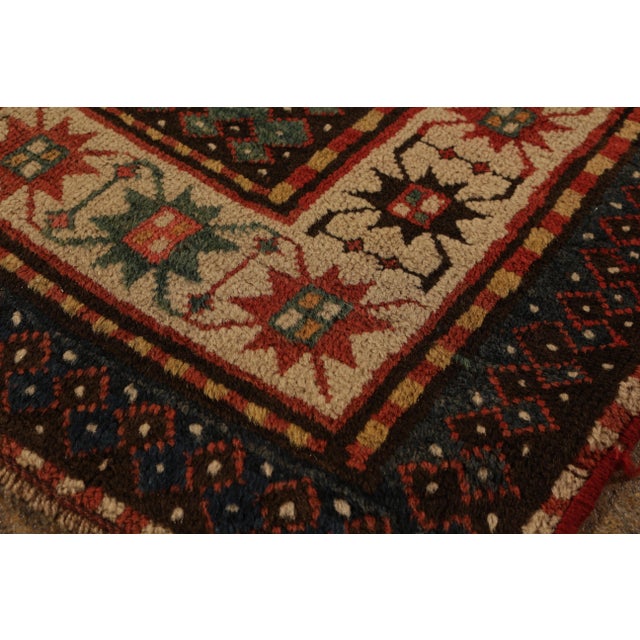Hand-Knotted Antique Kasai Rug Red Orange and Beige Geometric Tribal Pattern For Sale In New York - Image 6 of 8