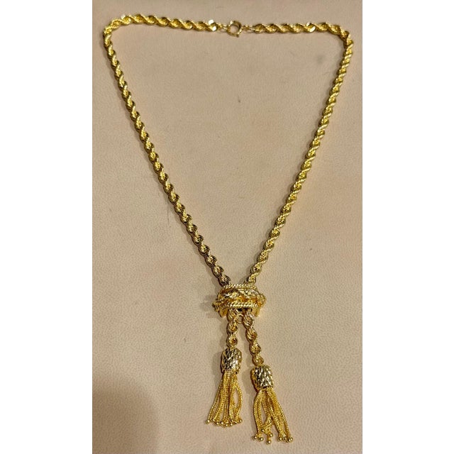 14k Solid Yellow Gold Adjustable Rope Lariat Slider Stopper Chain Y Necklace 53G For Sale - Image 11 of 18