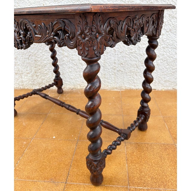 19th Century French Louis XIV Breton Carved Oak Sofa Table Desk, 1890s For Sale - Image 10 of 11
