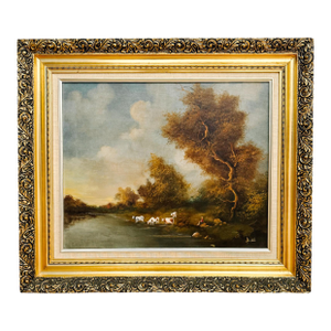 Mid-Century Tonalist Pastoral Landscape Oil on Canvas Painting by Ramirez