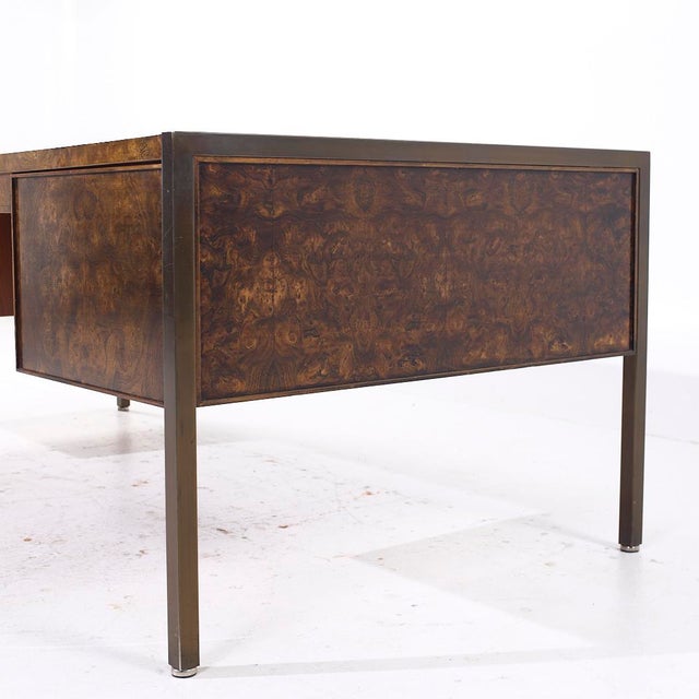 Mastercraft Mastercraft Style Mid Century Burlwood and Brass Executive Desk For Sale - Image 4 of 10